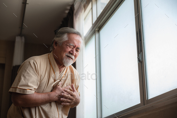 senior elderly male patient have a depression disease and retirement, lonely and sad at hospital