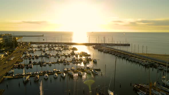 Marina Gdynia With Sailboats And Yachts Floating At The Serene Waters Of Baltic Sea During A Golden alt