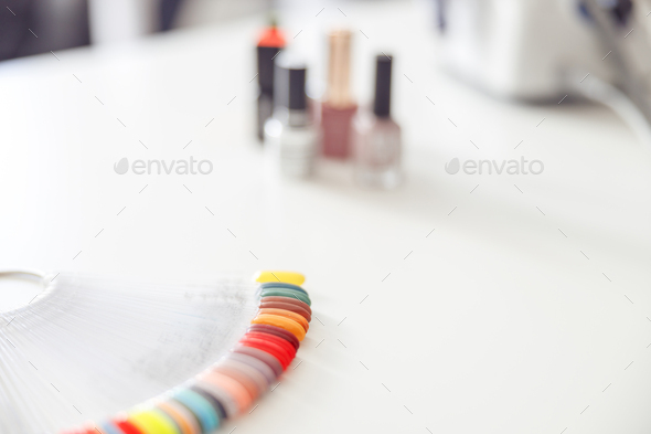 Working place in bright manicure nail salon