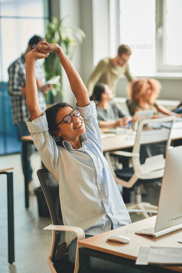 Sedentary work requires frequent breaks for physical exercises Stock