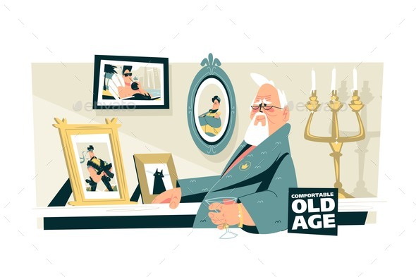 Elderly Man Sitting in Chair and Looking at Photos