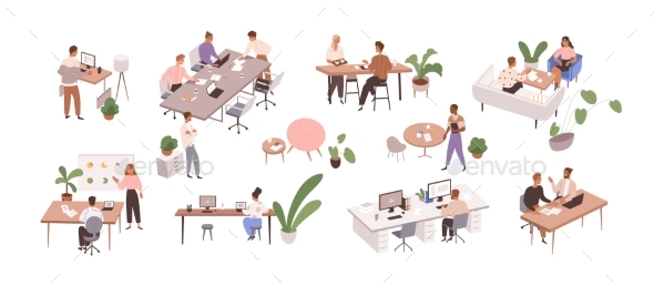 Business People Working in Office Set