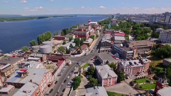 Old Beer Factory and Monastery in Historical District of Samara City Aerial View