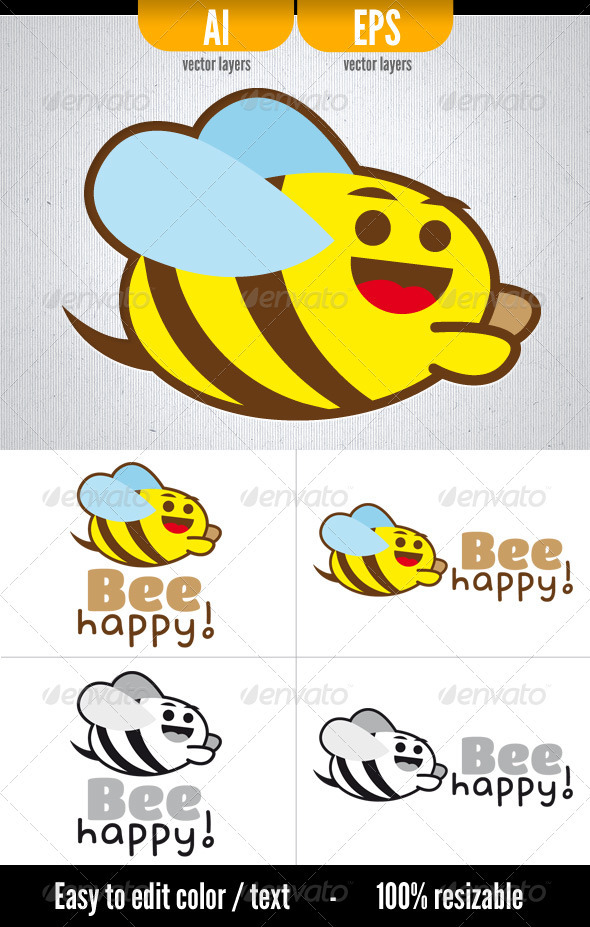 Bee Happy! - Animals Logo Templates