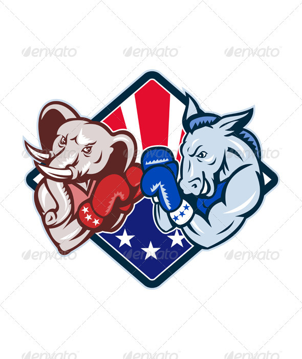 Democrat Donkey Republican Elephant Mascot Boxing - Animals Characters