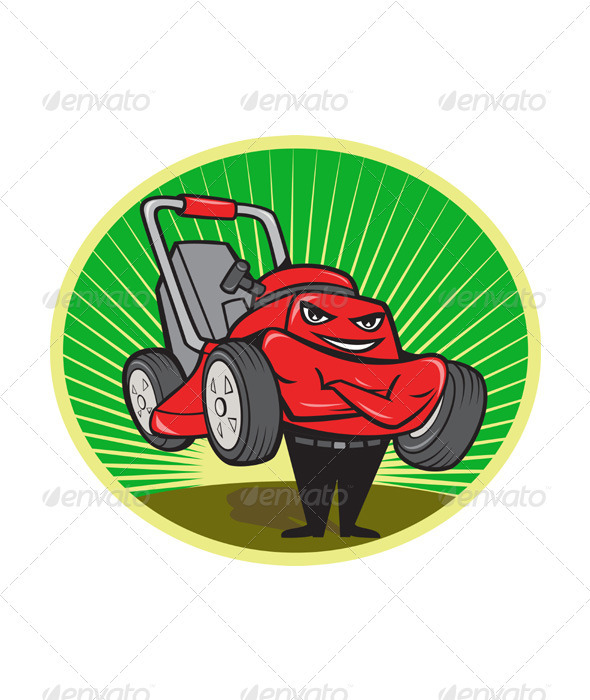 Lawn Mower Man Cartoon Oval - Miscellaneous Vectors