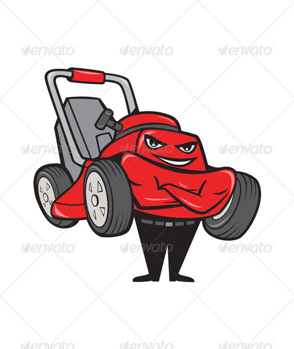 Lawn Mower Man Standing Arms Folded Cartoon - Miscellaneous Vectors