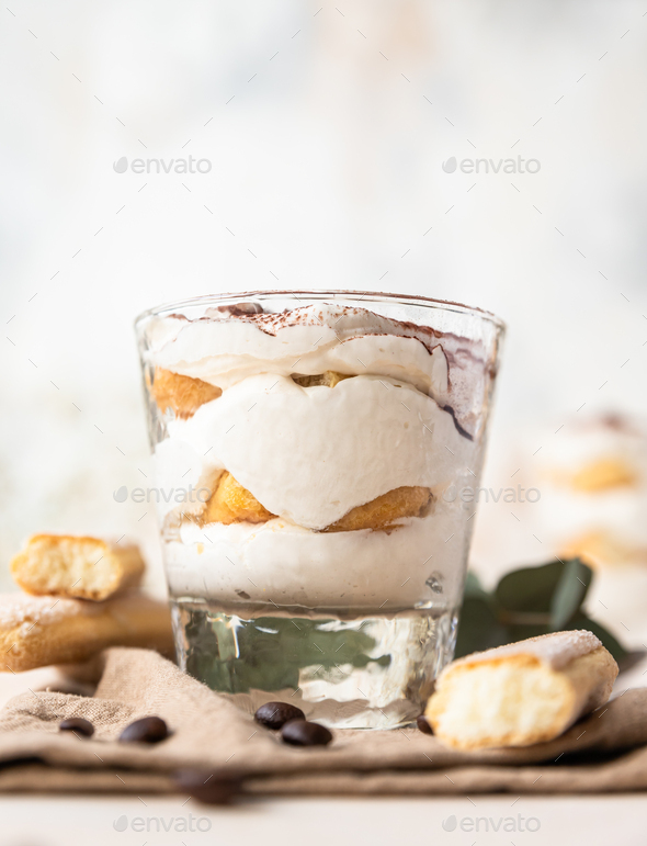 Traditional Italian dessert tiramisu. Coffee flavored dessert made of