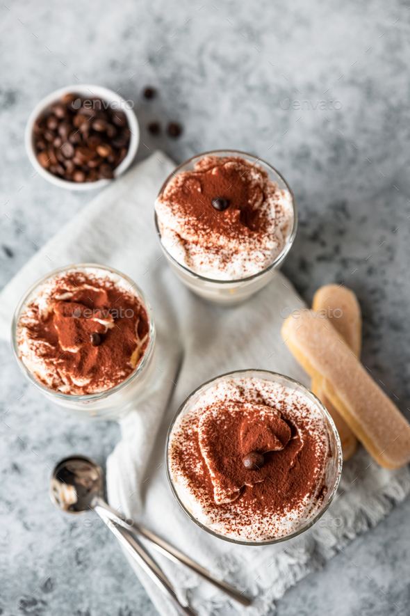 Traditional Italian dessert tiramisu. Coffee flavored dessert made of