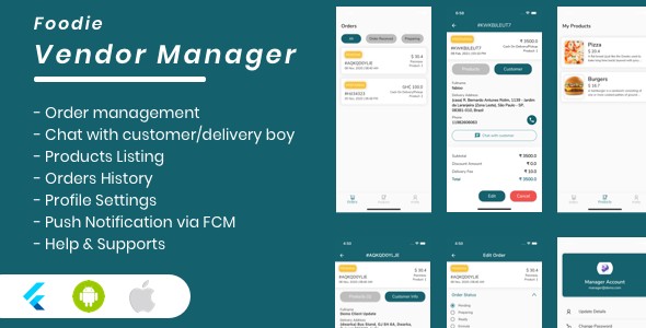 Foodie Vendor Manager for Groceries, Foods, Pharmacies, Stores Flutter App