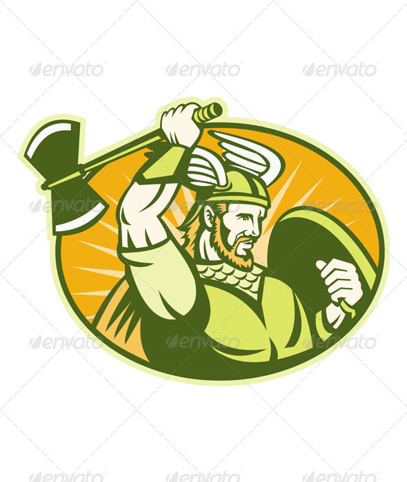 Viking Raider Barbarian Warrior Retro - People Characters