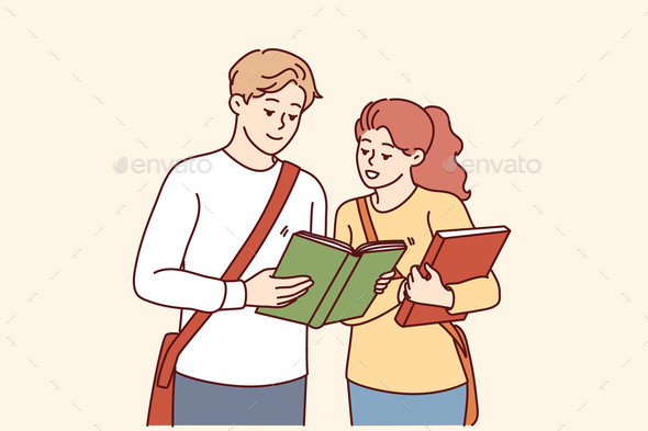 Happy Students with Textbooks Before Class