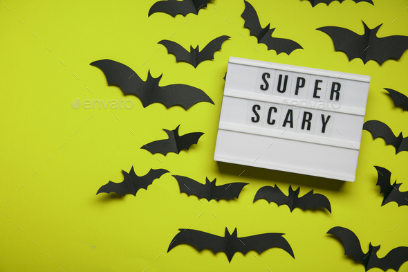 Super Scary Halloween lightbox message with black scary bats