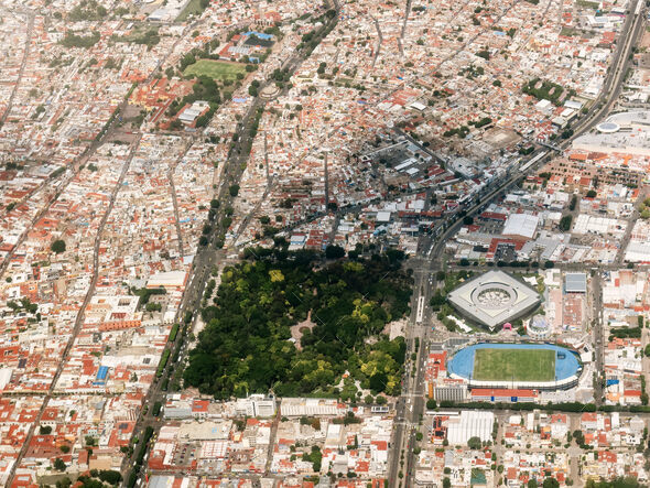 Alameda de Santiago de Queretaro seen from above with copyspace - Stock Photo - Images