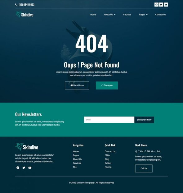 Skindive - Scuba Diving & Water Sport Elementor Template Kit