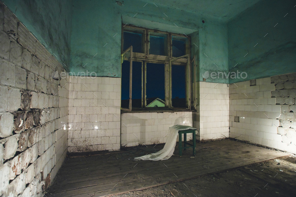Old abandoned forgotten historical mansion, inside view.