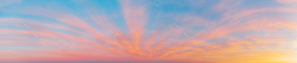 Panorama of the morning sky with pink clouds - Stock Photo - Images