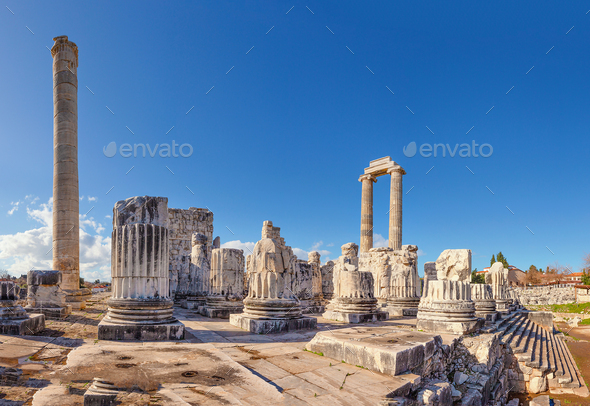 Temple of Apollo in ancient city of Didim during day - Stock Photo - Images
