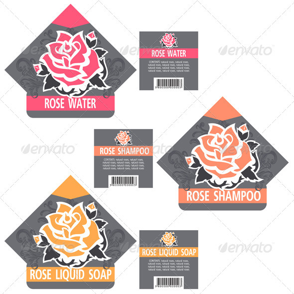 Vintage Rose Cosmetics Labels Set - Health/Medicine Conceptual