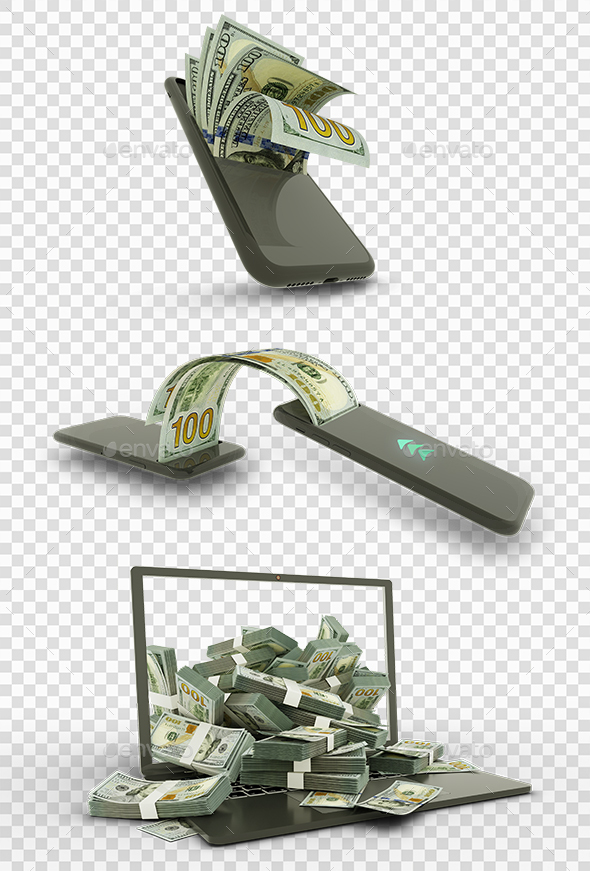 Set of Financial Electronic transactions concepts with US dollar notes