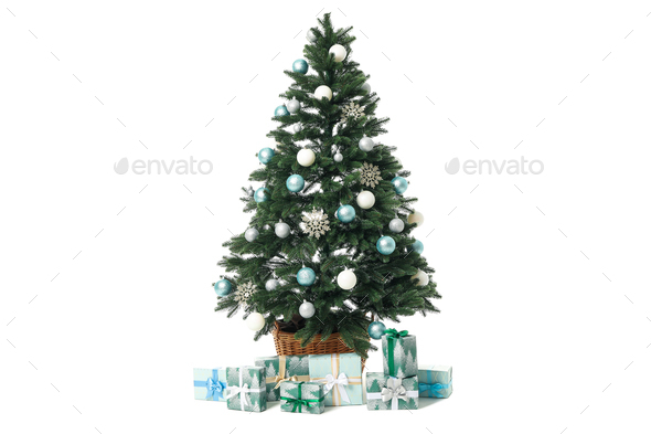 Beautiful Christmas tree, isolated on white background Stock Photo by ...