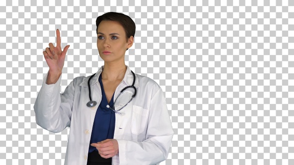 A Futuristic Young Pharmacist Uses Virtual Screen, Alpha Channel alt