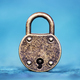Closed padlock on blue background, safety, security, privacy concept - PhotoDune Item for Sale