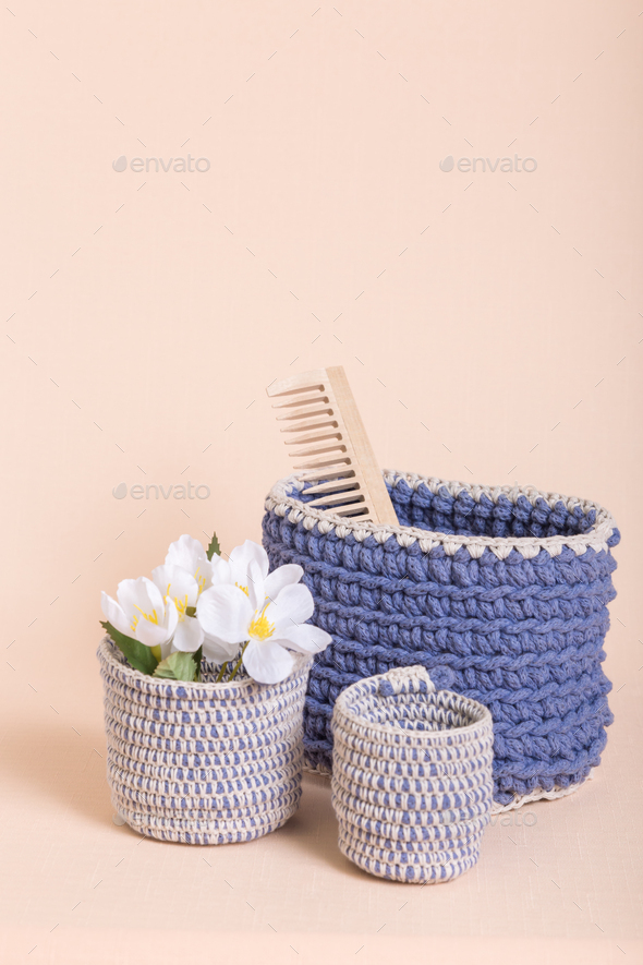 Hobbies and Creativity, Crochet. Knitted Basket Organizers Handmade for Storing Things