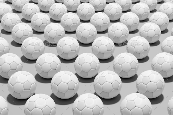 Football soccer balls flat lay monochromatic background - Stock Photo - Images