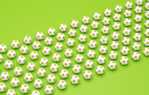 Football soccer balls flat lay background - Stock Photo - Images