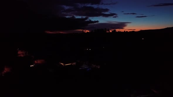 Sunset rural landscape aerial view. Nature scenery alt