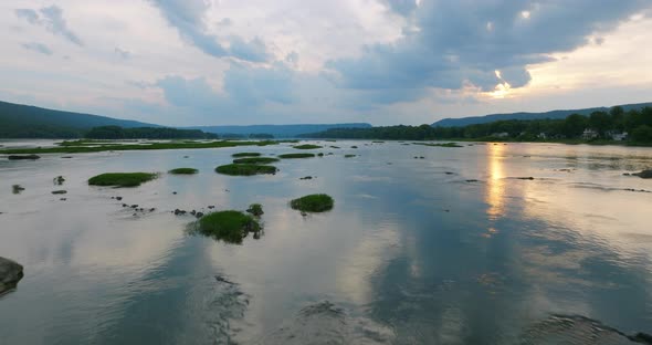 Sunset Over Large River View From Drone 3 alt