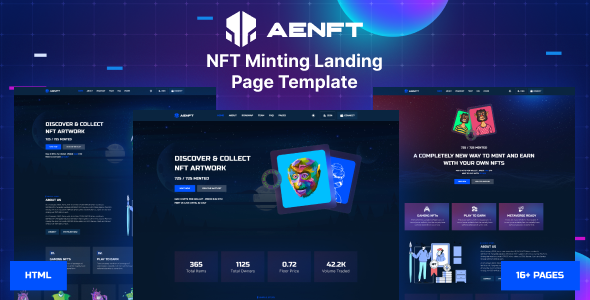 Aenft NFT Minting or Collection Landing Page HTML Template by laralink