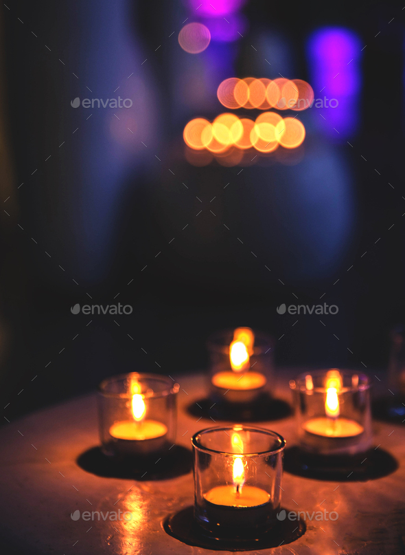 Candles in a row in Spa Zone - Stock Photo - Images