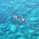 Drone view of couple snorkeling in clear blue sea water - PhotoDune Item for Sale