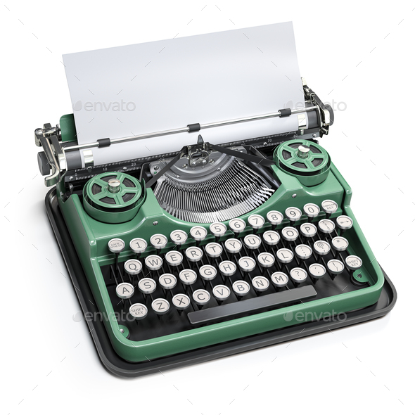 Vintage typewriter with blank sheet isolated on white. - Stock Photo - Images