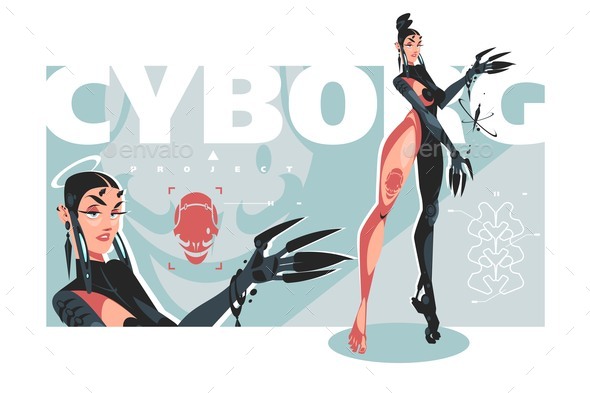 Cyborg Girl or Robotic Woman in Exoskeleton
