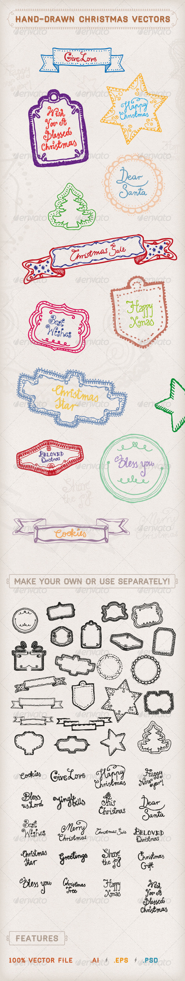 Hand-Drawn Christmas Vectors - Decorative Symbols Decorative
