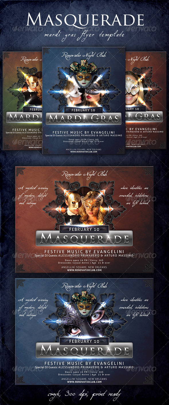 Masquerade - Mardi Gras Flyer Template - Holidays Events