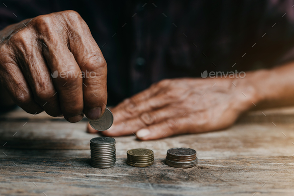 Money, Coins, Grandpa\'s Pension and Minimal Life Concept.