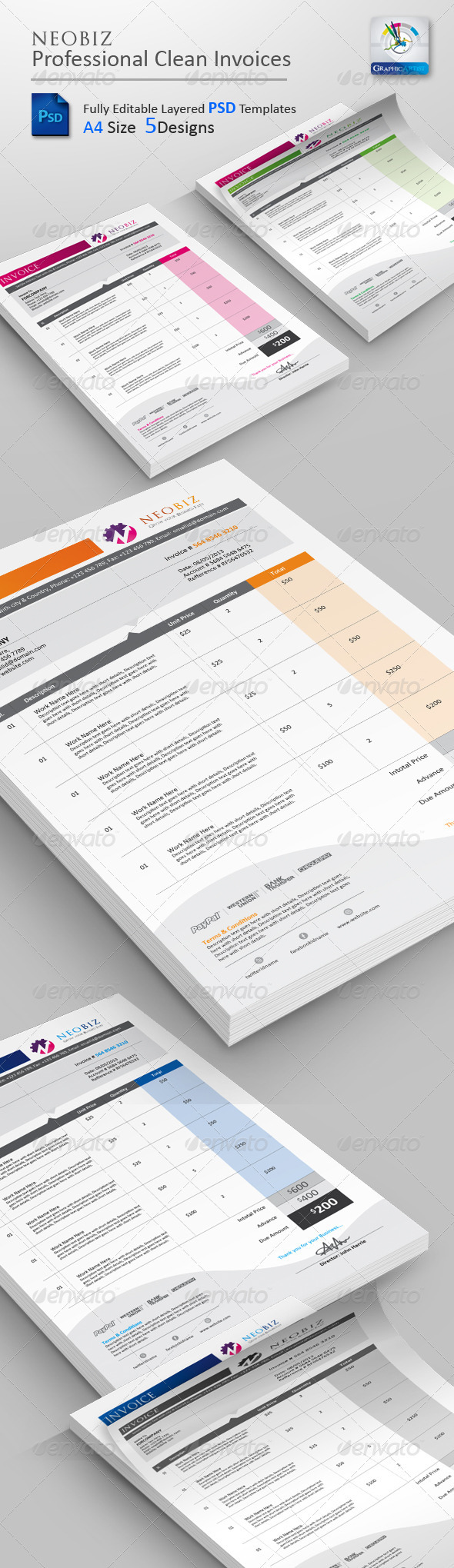 NeoBiz Clean Invoice PSD Templates - Proposals & Invoices Stationery