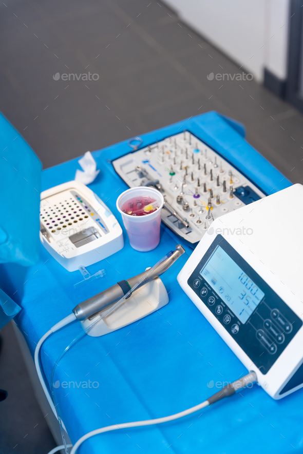 Dental clinic, machines and utensils before the operation in the dental