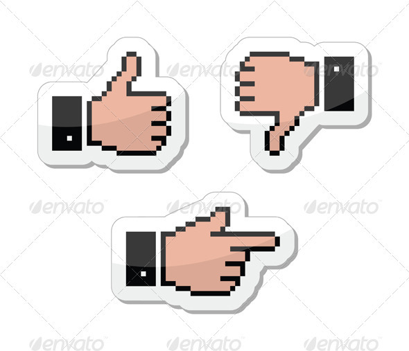 Pixel Cursor Icons - Thumb Up, Like It, Pointing - Web Technology