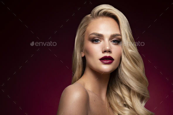 Beauty Blondie model woman holiday make up close up. - Stock Photo - Images