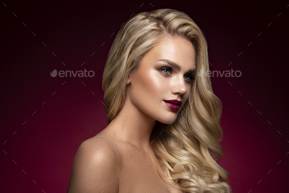 Beauty Blondie model woman holiday make up close up. - Stock Photo - Images