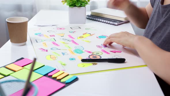 Marketing strategy planning concept. Hand with a marker draws in a notebook business concept.