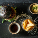 Delicious black beef burger with soia sos and french fries - PhotoDune Item for Sale