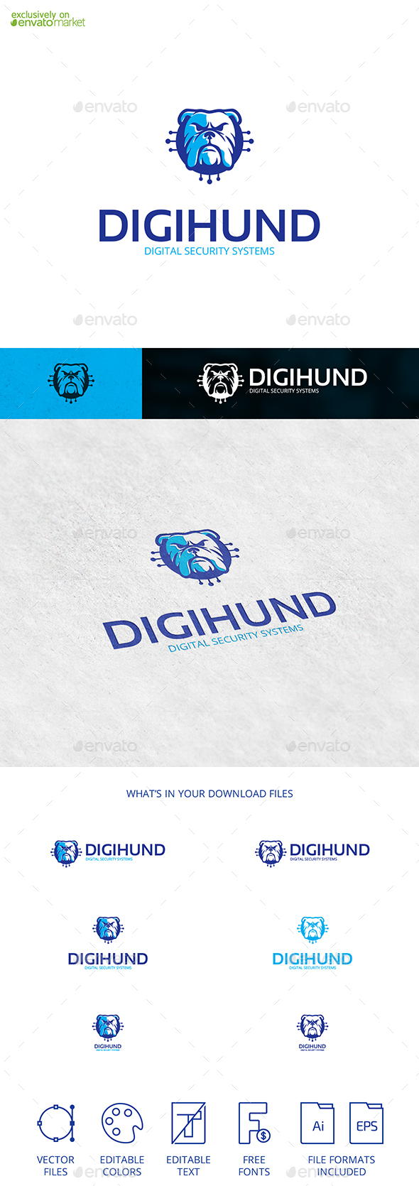 Digihund Digital Dog Bulldog Logo Template