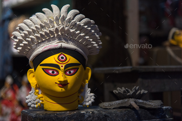 Close up of colorful face of Goddess Durga Stock Photo by DebashisKumar13