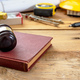 Construction and Labor law. Judge gavel and design tools on table - PhotoDune Item for Sale